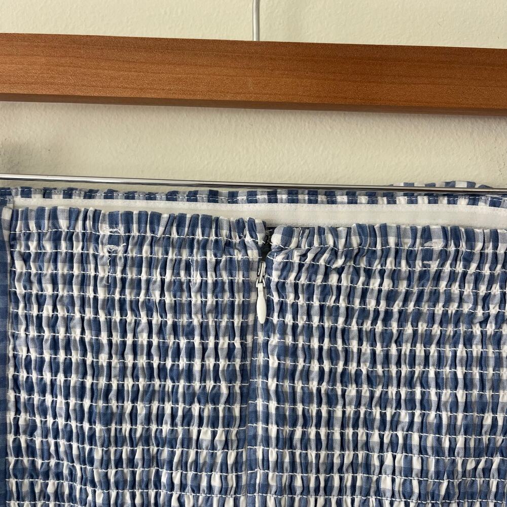 Abercrombie & Fitch Strapless Bubble Hem Mini Dress in Blue Gingham Medium Tall - Picture 7 of 11